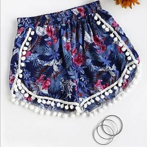 Floral Print Pom Pom Trimmed Shorts